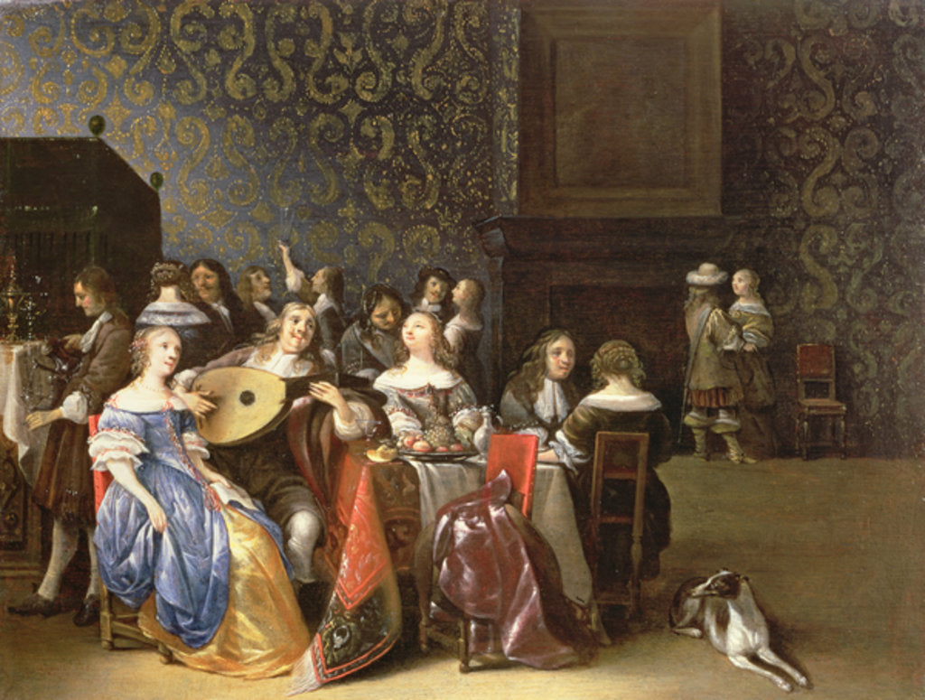 Detail of Elegant company merrymaking in an interior by Anthonie Palamedesz