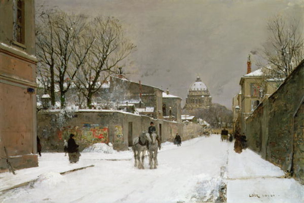 Detail of Winter Scene near Les Invalides, Paris by Luigi Loir