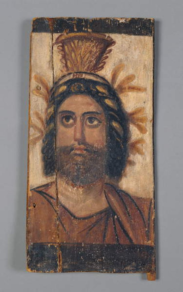 Detail of Panel with Painted Image of Serapis wearing a gold Kalathos crown, 180-200 AD by Roman Period Egyptian