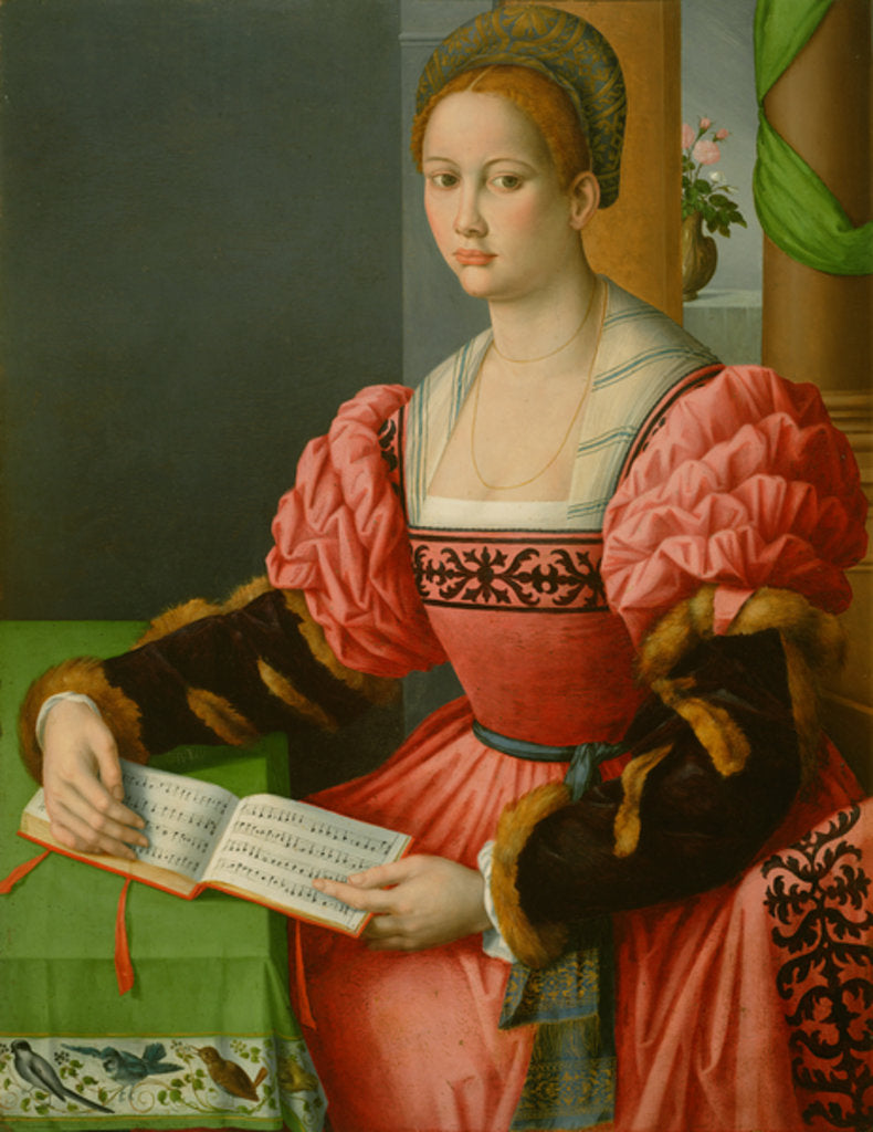 Detail of Portrait of a Woman with a Book of Music, c.1540-45 by Francesco Ubertini Il Bacchiacca