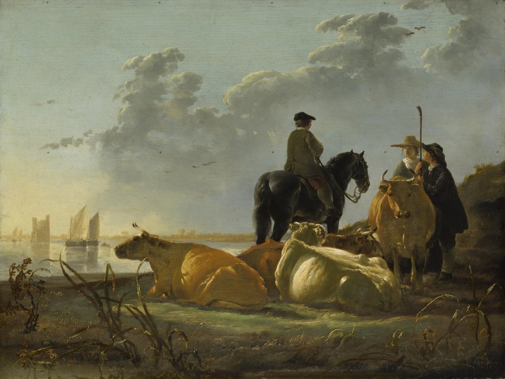 Detail of Peasants and Cattle by the River Merwede, c.1655-60 by Aelbert Cuyp