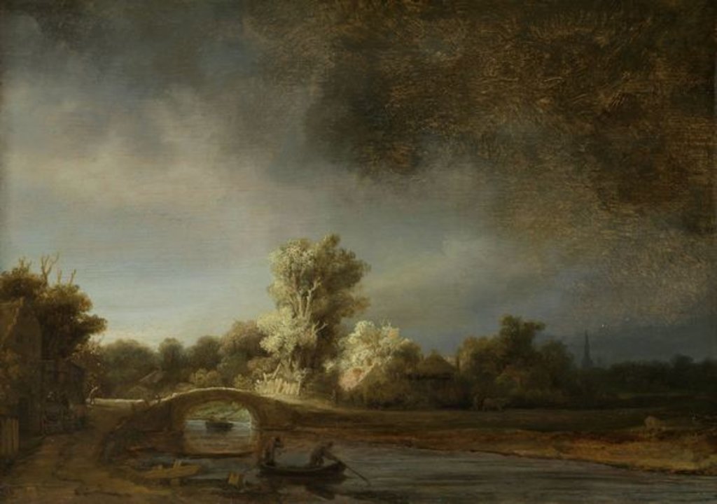 Detail of Landscape with a Stone Bridge, c.1638 by Rembrandt Harmensz. van Rijn