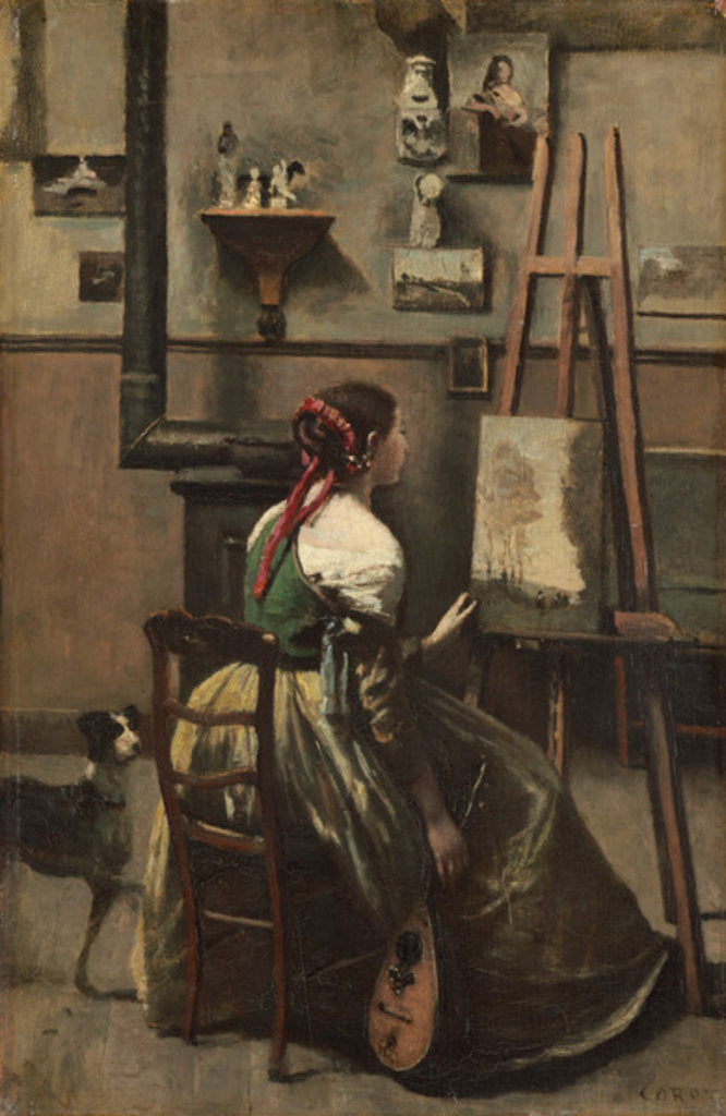 Detail of The Artist's Studio, c.1868 by Jean Baptiste Camille Corot