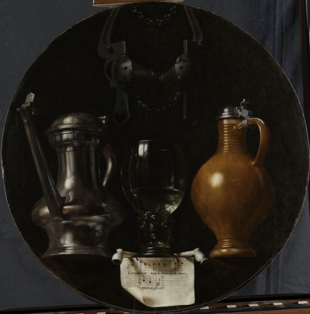 Detail of Emblematic Still Life with Flagon, Glass, Jug and Bridle, 1614 by Johannes Torrentius