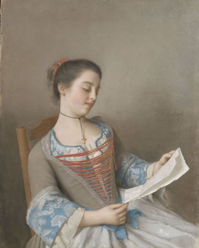 Detail of La liseuse Marianne Lavergne by Jean-Etienne Liotard