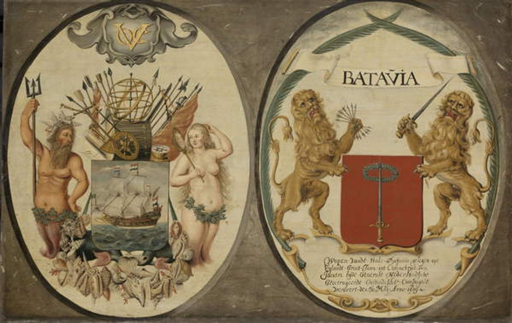 Detail of The Arms of the Dutch East India Company and of the Town of Batavia, 1651 by Jeronimus Becx