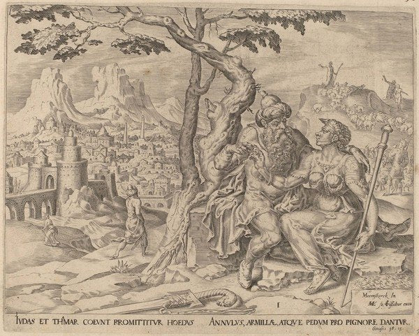 Detail of Judah giving Tamar the pledge, c.1566 by Maarten van Heemskerck