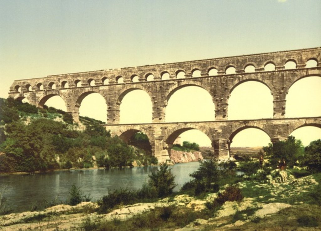 Detail of Roman bridge over the Gard, constructed by Agrippa, Nîmes, France, c.1890-c.1900 by Anonymous
