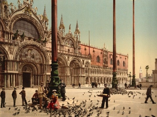 Detail of Pigeons in St. Mark's Place, Venice, Italy, c.1890-c.1900 by Anonymous