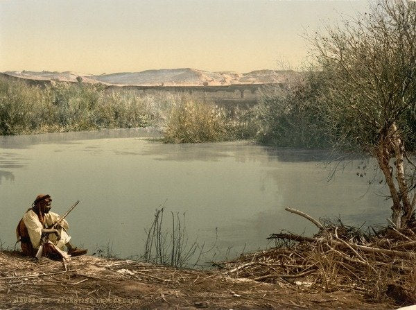 Detail of The River Jordan, Holy Land, c.1890-c.1900 by Anonymous