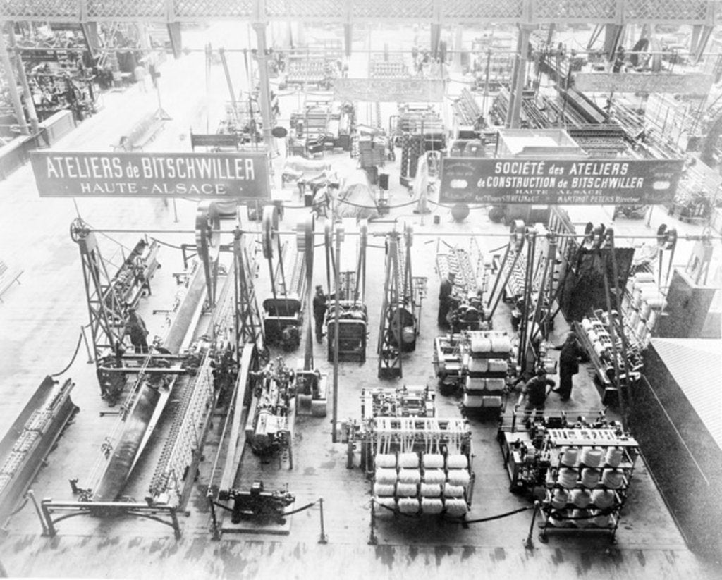 Detail of Interior of Gallery of Machines, showing textile machinery, Paris Exposition, 1889 by Anonymous