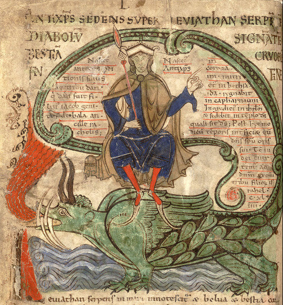 Detail of Anti Christ seated on a Leviathan from 'Liber Floridus' by Lambert de Saint-Omer, 1120 by Flemish School