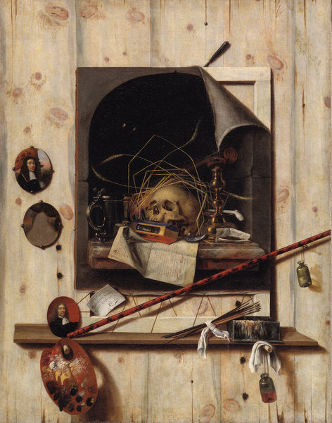 Detail of Trompe l'oeil with Studio Wall and Vanitas Still Life, 1668 by Cornelis Norbertus Gijsbrechts
