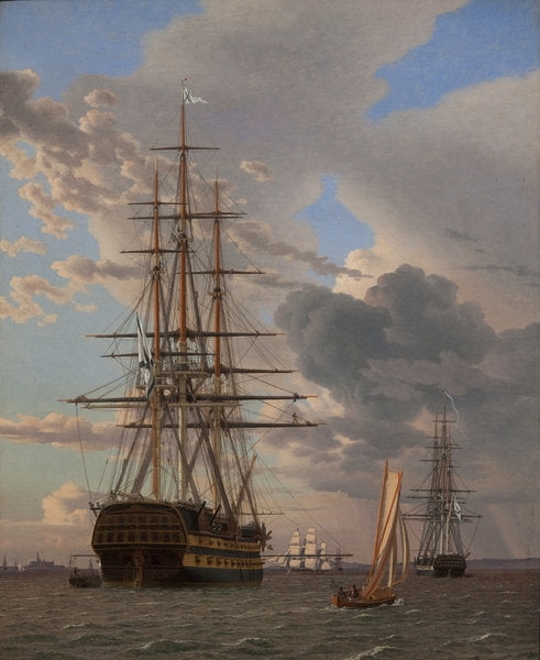 Detail of The Russian Ship of the Line 'Asow' and a Frigate at Anchor in the Roads of Elsinore, 1828 by Christoffer-Wilhelm Eckersberg