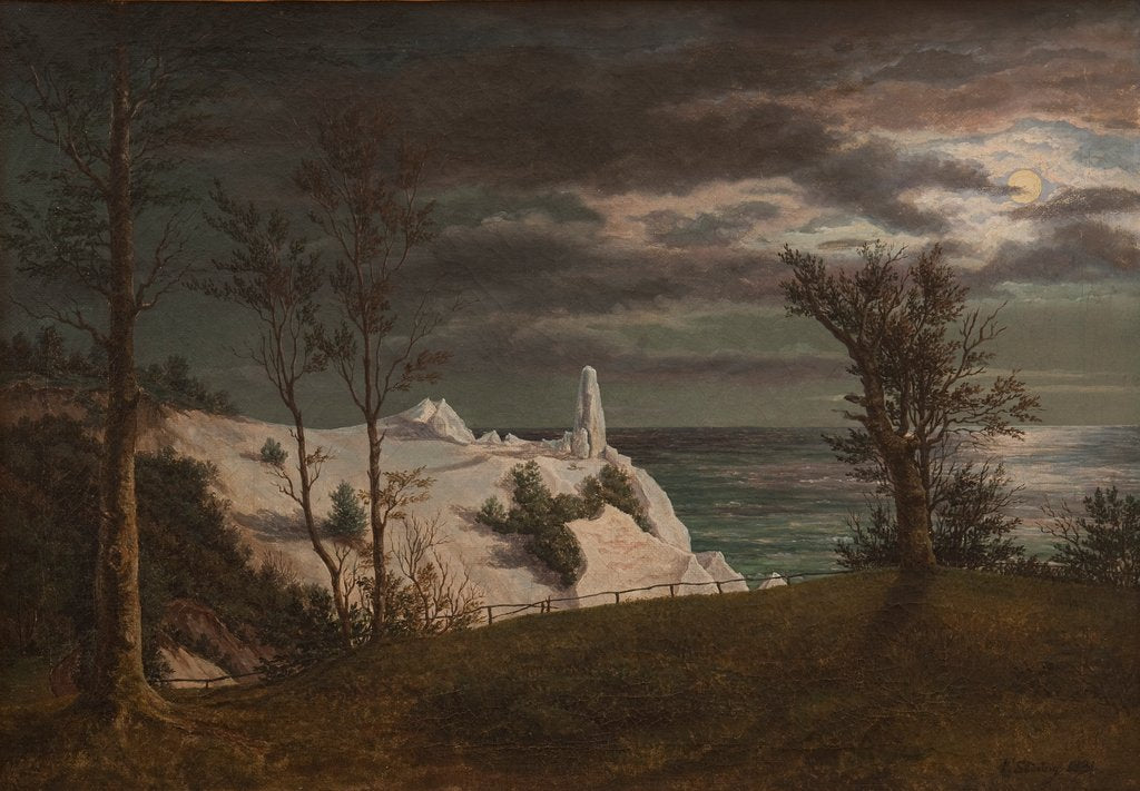 Detail of The Summer Spire on the Cliffs of the Island Møn. Moonlight, 1831 by Frederik Hansen Sodring