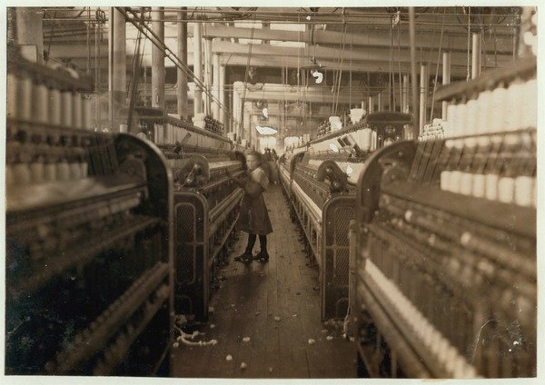 Detail of Child spinner in Mollahan Cotton Mills, Newberry, South Carolina, 1908 by Lewis Wickes Hine