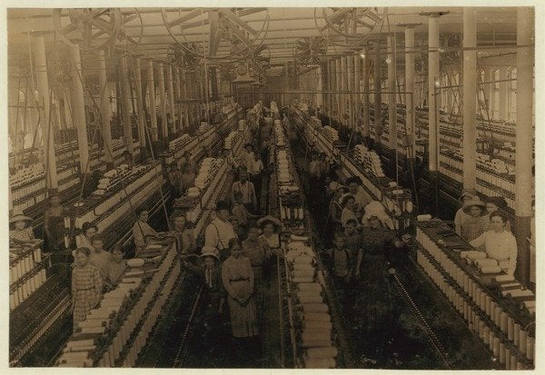 Detail of Children working in the spinning room at Magnolia Cotton Mills, Mississippi, 1911 by Lewis Wickes Hine