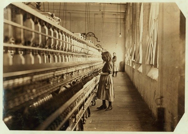 Detail of Sadie Pfeifer, only 4 feet tall, has worked for 6 months at Lancaster Cotton Mills, South Carolina, 1908 by Lewis Wickes Hine