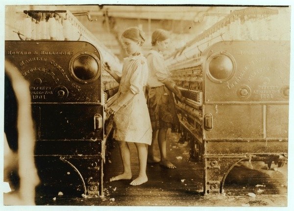 Detail of Elsie and Sadie working at Yazoo City Yarn Mills, Mississippi said they were 13 years old, 1911 by Lewis Wickes Hine