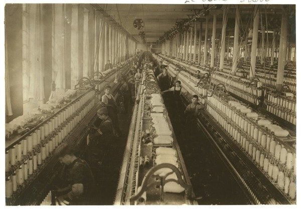 Detail of Children working in the spinning room at Cornell Mill, Fall River, Massachusetts, 1912 by Lewis Wickes Hine