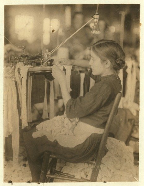 Detail of Cherokee Hosiery Mill, Rome, Georgia employing turners and loopers aged 8 and 9, 1913 by Lewis Wickes Hine