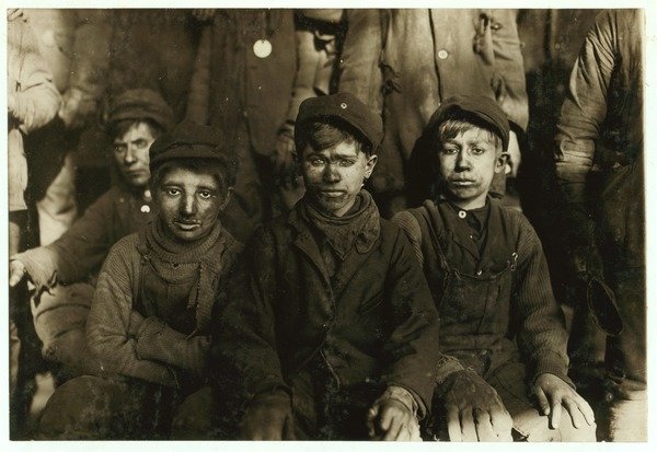 Detail of Breaker boys at Hughestown Borough Coal Co. Pittston, Pennsylvania, 1911 by Lewis Wickes Hine
