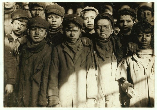Detail of Breaker boys at Hughestown Borough Coal Co. Pittston, Pennsylvania, 1911 by Lewis Wickes Hine