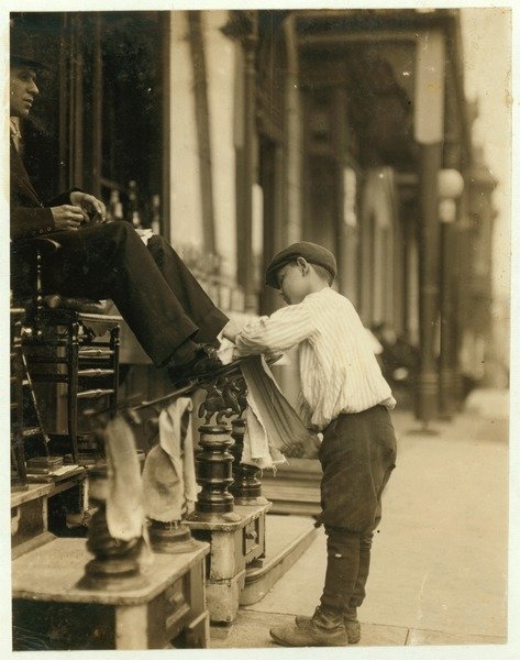 Detail of Michael Mero, 2 West 4th St. Bootblack, 12 years of age, working one year of own volition by Lewis Wickes Hine