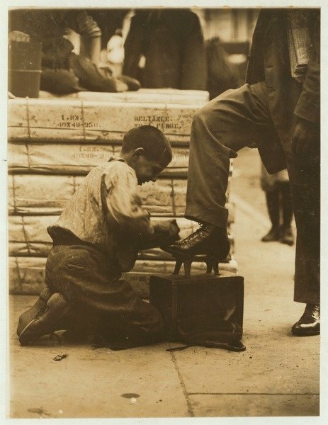Detail of Bootblack in the Bowery, New York, 1910 by Lewis Wickes Hine