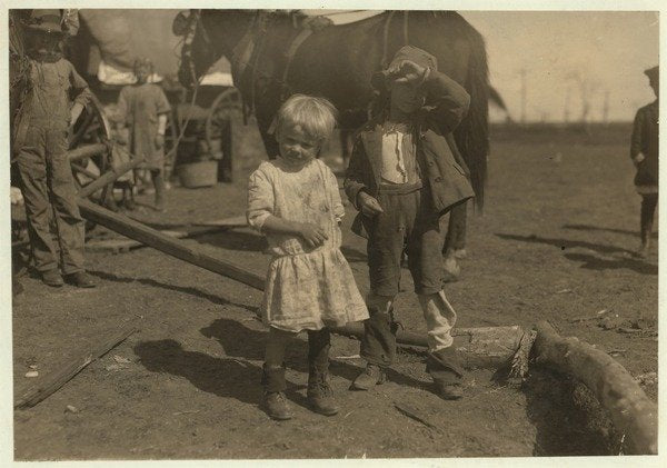 Detail of Cotton picker aged 4 who picks 15 pounds a day regularly and 7 year old who picks 50 by Lewis Wickes Hine