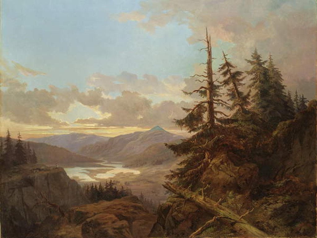 Detail of Norwegian Landscape in the Light of the Early Morning, 1863 by Carl XV or Karl Ludvig Eugene