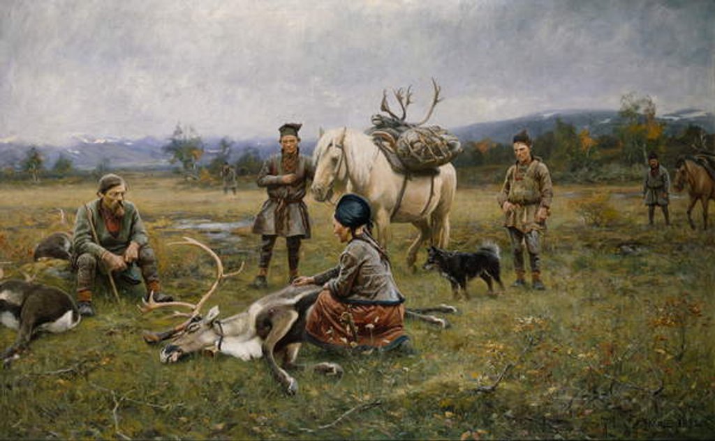 Detail of Lapps Collecting Shot Reindeer, 1892 by Johan Tiren