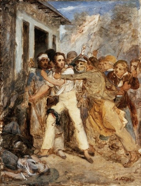 Detail of Study for a Battle Scene: A man being arrested, c.1830 by Henry Scheffer