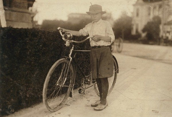 Detail of Luther Wharton aged 12, delivers medicines after school from 4 to midnight for Sommers Drug Store in San Antonio, Texas earning a week, 1913 by Lewis Wickes Hine