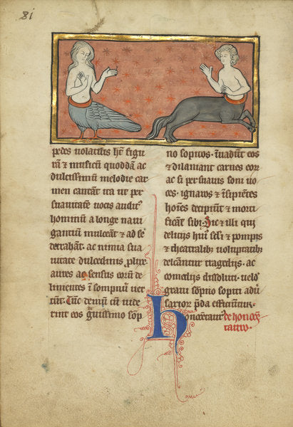 Detail of A Siren and a Centaur from a bestiary Ms Ludwig XV 4, fol. 81v, c.1280-1300 by Franco-Flemish School