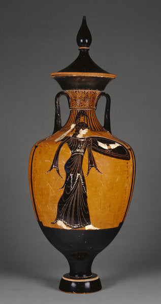 Detail of Panathenaic prize amphora with lid and figure of Athena, 363-2 BC by Greek school