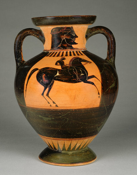 Detail of Athenian Attic black-figure amphora with naked rider, c.570-60 by Greek school