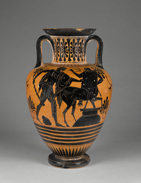 Detail of Athenian Attic black-figure neck amphora with Heracles and centaur, c.480-60 BC by Greek school