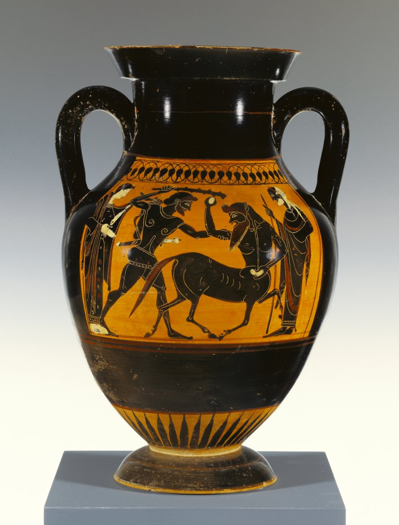 Detail of Athenian Attic black-figure panel-amphora type B with Heracles attacking the centaur, 530-20 BC by Greek school