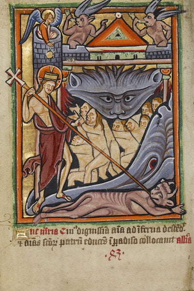 Detail of Harrowing of hell from the Illustrated Vita Christi Ms 101 fol. 82v, c.1190-1200 by English School