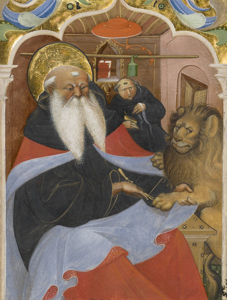 Detail of Saint Jerome extracting a thorn from a lion's paw Ms 106, 1425-50 by The Master of the Murano Gradual