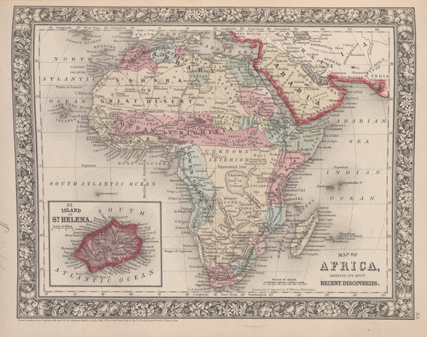 Detail of Map of Africa showing its most recent discoveries with the Island of St. Helena inset from Mitchell's new general atlas, 1863 by American School