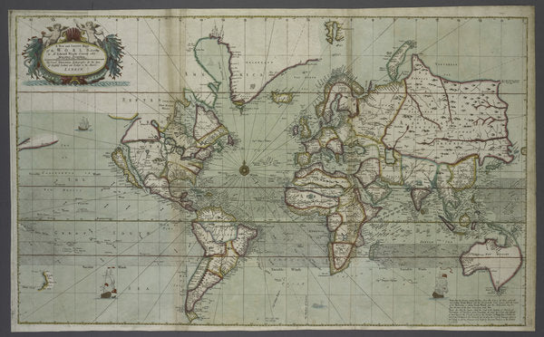 Detail of A new and correct map of the world from an atlas of the sea, 1707 by English School