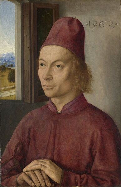 Detail of Portrait of young man, perhaps Jan van Winckele, 1462 by Dirck Bouts