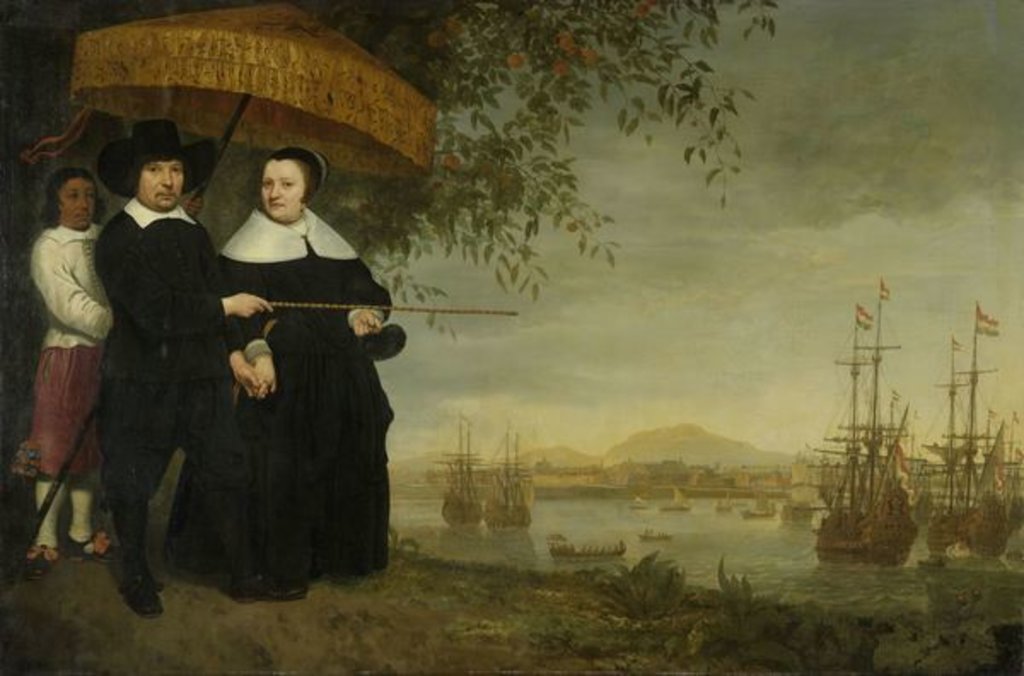 Detail of A senior merchant of the Dutch East India Company Jacob Mathieusen and his wife by Aelbert Cuyp