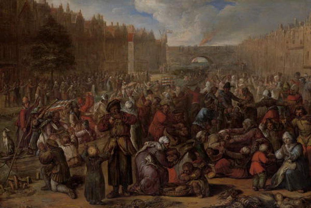 Detail of Distribution of Herring and White Bread at the Relief of Leiden, 3 October 1574, c.1600 by Otto van Veen