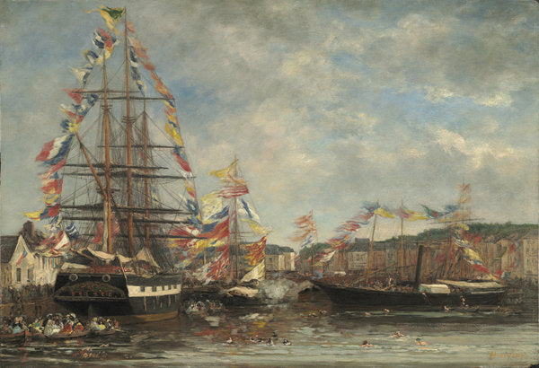 Detail of Festival in the Harbour of Honfleur, 1858 by Eugene Louis Boudin