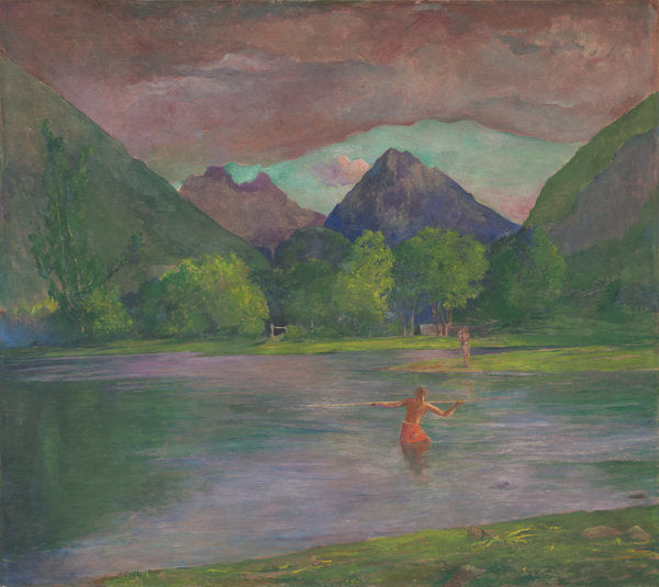 Detail of Afterglow, Tautira River, Tahiti, Fisherman Spearing a Fish, c.1895 by John La Farge or Lafarge