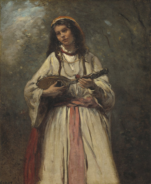 Detail of Gypsy Girl With Mandolin, c.1870 by Jean Baptiste Camille Corot