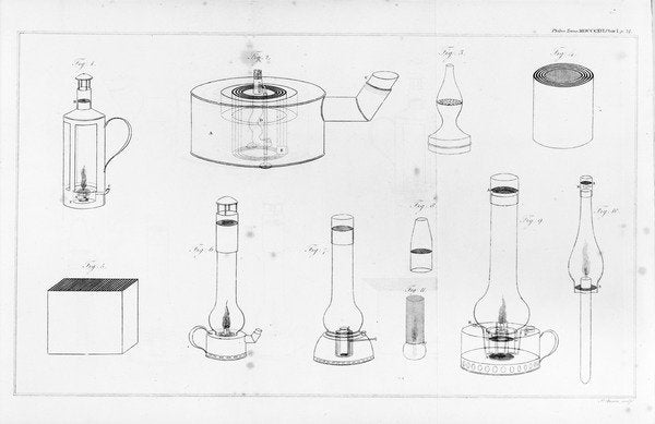 Detail of Safety lamps designed by Humphry Davy for use by miners by James the younger Basire